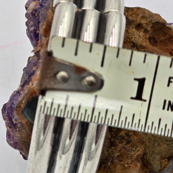 925 Sterling Silver Ribbed Hinged Clamper Bangle Bracelet Modernist Jewelry 51g - Picture 10 of 14